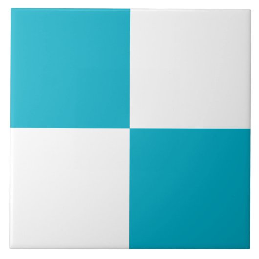 Modern Turquoise White Checkered Ceramic Tile Tegeltje (Voorkant)