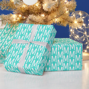 Modern turquoise white custom monogram initiaal cadeaupapier