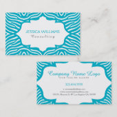 Modern Turquoise & White Zebra Print Pattern Visitekaartje (Voorkant / Achterkant)