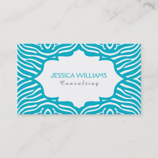 Modern Turquoise & White Zebra Print Pattern Visitekaartje (Voorkant)