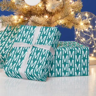 Modern turquoise witte aangepaste monogram initiaa cadeaupapier