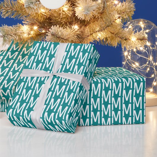 Modern turquoise witte aangepaste monogram initiaa cadeaupapier (Feestdagen)