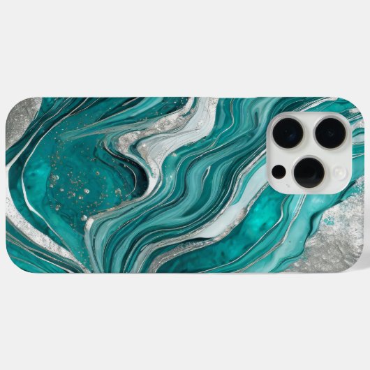 Modern Turquoise Zilver Elegant Marmer Case-Mate iPhone Case (Achterkant (horizontaal))