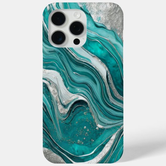 Modern Turquoise Zilver Elegant Marmer Case-Mate iPhone Case (Achterkant)