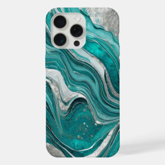 Modern Turquoise Zilver Elegant Marmer iPhone 15 Pro Max Case