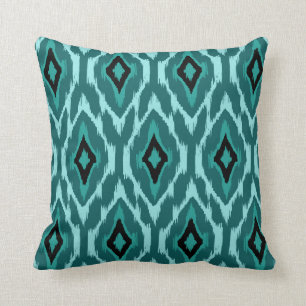 Modern turquoise zwart blauwgroen Ikat Tribal Patt Kussen