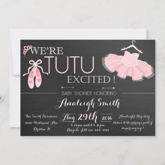 Modern Tutu baby shower nodigt Tiara en Tutu uit Kaart (Voorkant)