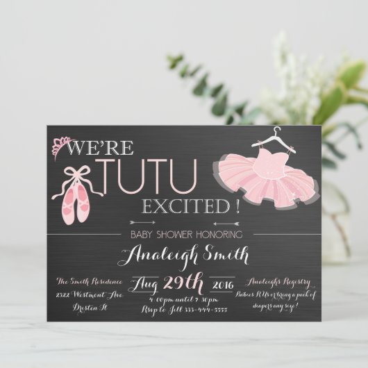 Modern Tutu baby shower nodigt Tiara en Tutu uit Kaart (Staand voorkant)