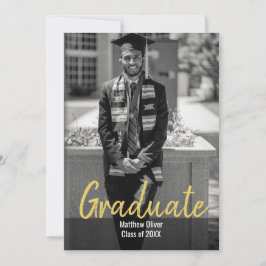 Modern Twee foto Zwart & Goud Afstuderen Kaart