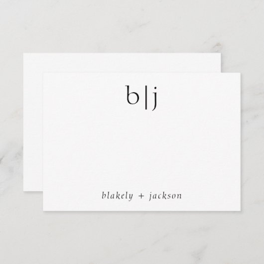 Modern Twee Initiaal Monogram Koppel Stationery Notitiekaartje (Voorkant / Achterkant)
