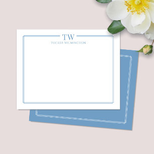 Modern Twee Initialen Lichtblauw Border Stationery Notitiekaartje