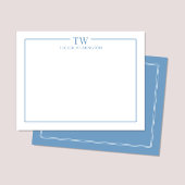 Modern Twee Initialen Lichtblauw Border Stationery Notitiekaartje