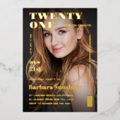 Modern Twenty One 21st Birthday Magazine Goud Folie Uitnodiging (Voorkant)