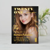 Modern Twenty One 21st Birthday Magazine Goud Folie Uitnodiging (Staand Voorkant)