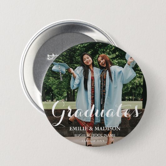 Modern Twin Afstuderen Script Classic Photo Button (Voorkant /achterkant)