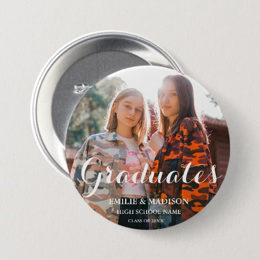 Modern Twin Afstuderen Script Classic Photo Button (Voorkant /achterkant)