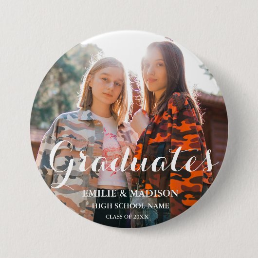 Modern Twin Afstuderen Script Classic Photo Button (Voorkant)