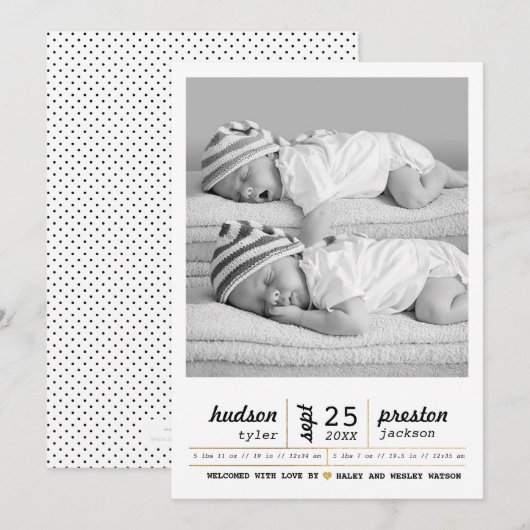 Modern Twin Birth Announement Aankondiging (Voorkant / Achterkant)