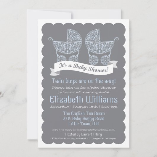 Modern Twin Boys Baby shower Invitation Kaart (Voorkant)