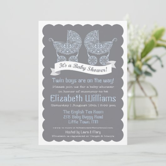 Modern Twin Boys Baby shower Invitation Kaart (Staand voorkant)