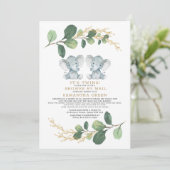 Modern Twin Elephant Greenery Baby shower per post Kaart (Staand voorkant)