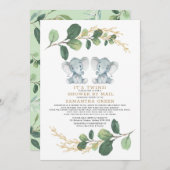 Modern Twin Elephant Greenery Baby shower per post Kaart (Voorkant / Achterkant)