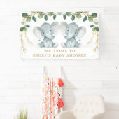 Modern Twin Elephant Oerwoud Greenery Baby shower Spandoek (Insitu)
