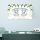 Modern Twin Elephant Oerwoud Greenery Baby shower Spandoek (Beurs)