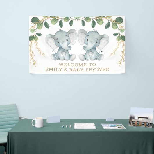 Modern Twin Elephant Oerwoud Greenery Baby shower Spandoek (Beurs)