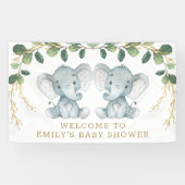 Modern Twin Elephant Oerwoud Greenery Baby shower Spandoek (Horizontaal)