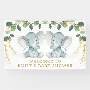 Modern Twin Elephant Oerwoud Greenery Baby shower Spandoek