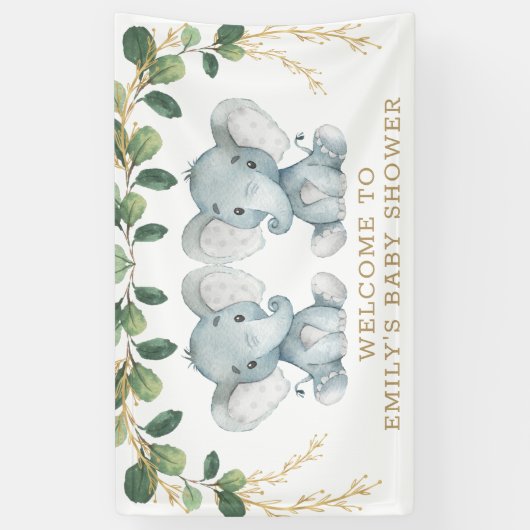 Modern Twin Elephant Oerwoud Greenery Baby shower Spandoek (Verticaal)
