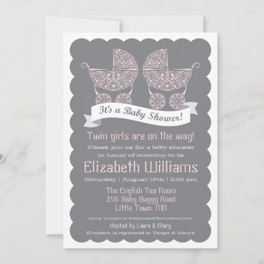 Modern Twin Girls Baby shower Invitation Kaart (Voorkant)