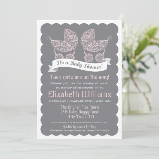 Modern Twin Girls Baby shower Invitation Kaart (Staand voorkant)