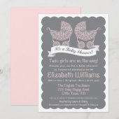 Modern Twin Girls Baby shower Invitation Kaart (Voorkant / Achterkant)