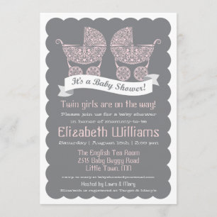 Modern Twin Girls Baby shower Invitation Kaart