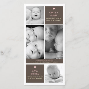 Modern Twin Girls Foto Baby Geboorteaankondiging Aankondiging