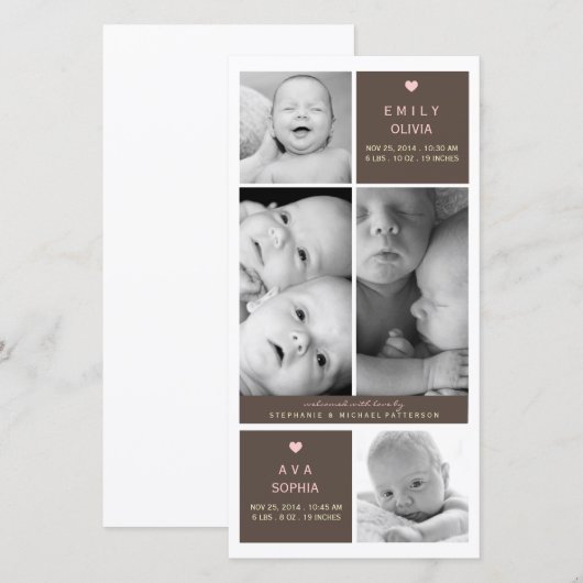 Modern Twin Girls Foto Baby Geboorteaankondiging Aankondiging (Voorkant / Achterkant)