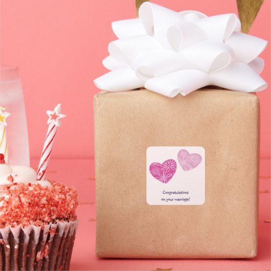 Modern Twin Hearts feliciteert u met uw bruiloft Vierkante Sticker (Feest)