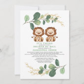 Modern Twin Lion Greenery Gold Baby shower per pos Kaart (Voorkant)