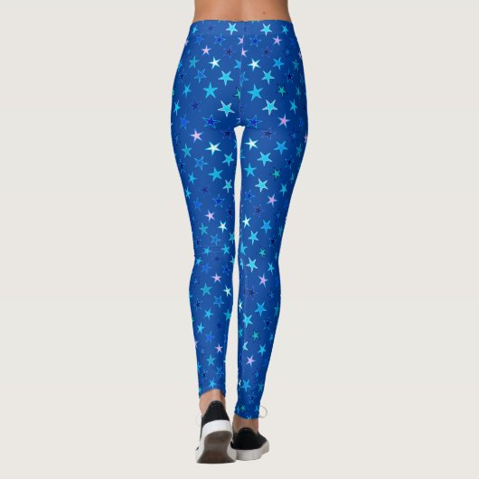 Modern Twinking Stars, Cobalt Blue en Turquoise Leggings (Achterkant)