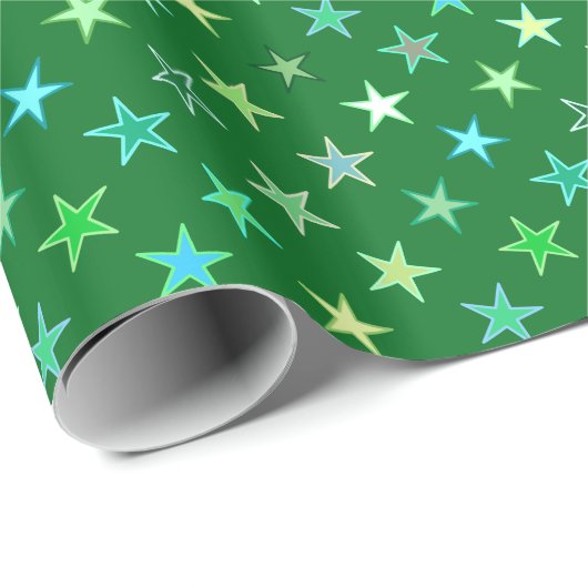 Modern Twinking Stars, Emerald and Lime Green Cadeaupapier (Rol Hoek)