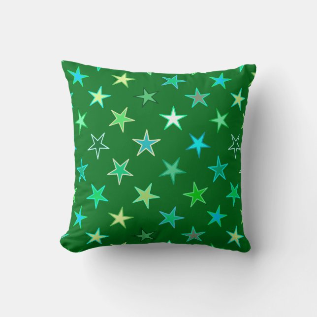 Modern Twinking Stars, Emerald and Lime Green Kussen (Voorkant)