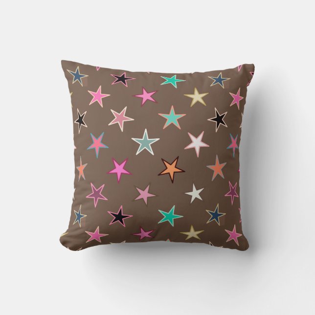 Modern Twinking Stars, Taupe Tan & multi Pastels Kussen (Voorkant)