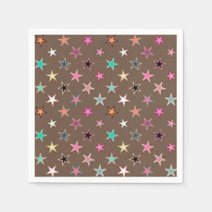 Modern Twinking Stars, Taupe Tan & multi Pastels Servetten