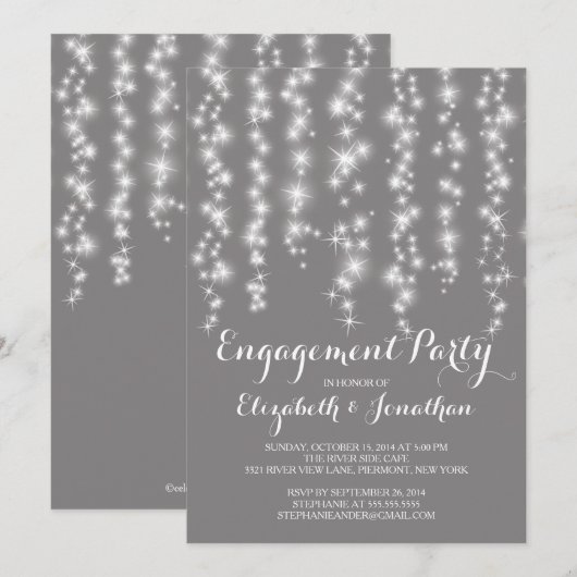 Modern Twinkle Lights Engagement Party Kaart (Voorkant / Achterkant)
