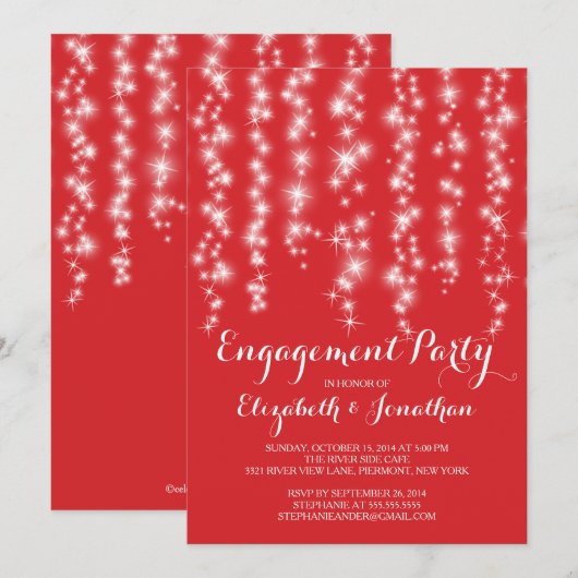 Modern Twinkle Lights Engagement Party Kaart (Voorkant / Achterkant)