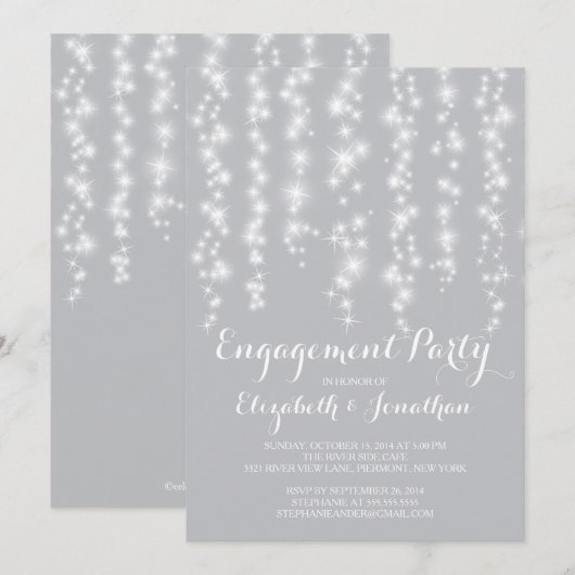 Modern Twinkle Lights Engagement Party Kaart (Voorkant / Achterkant)