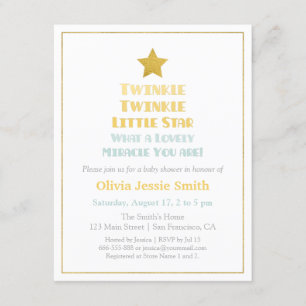 Modern Twinkle Twinkle Little Star Baby shower Kaart