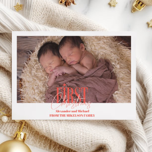 Modern Twins Eerste Kerstfoto op maat Feestdagenkaart